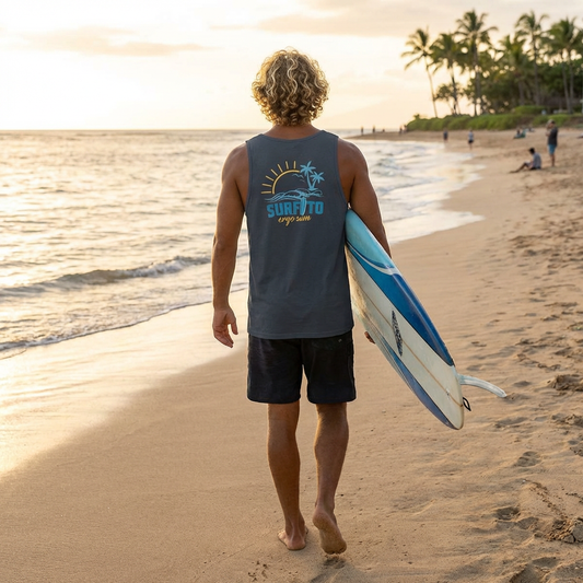 Surfito Beach Tank Top — Retro Palm Tree Surfing Graphic Tank